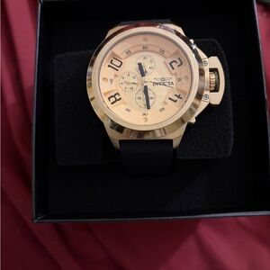 Invicta Gold Dial with Black Strap Watch